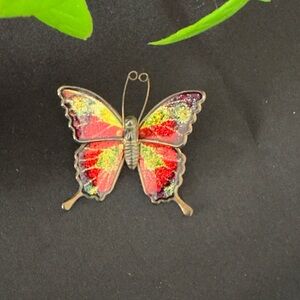 Vintage Colorful Enamel on Copper Butterfly Brooch